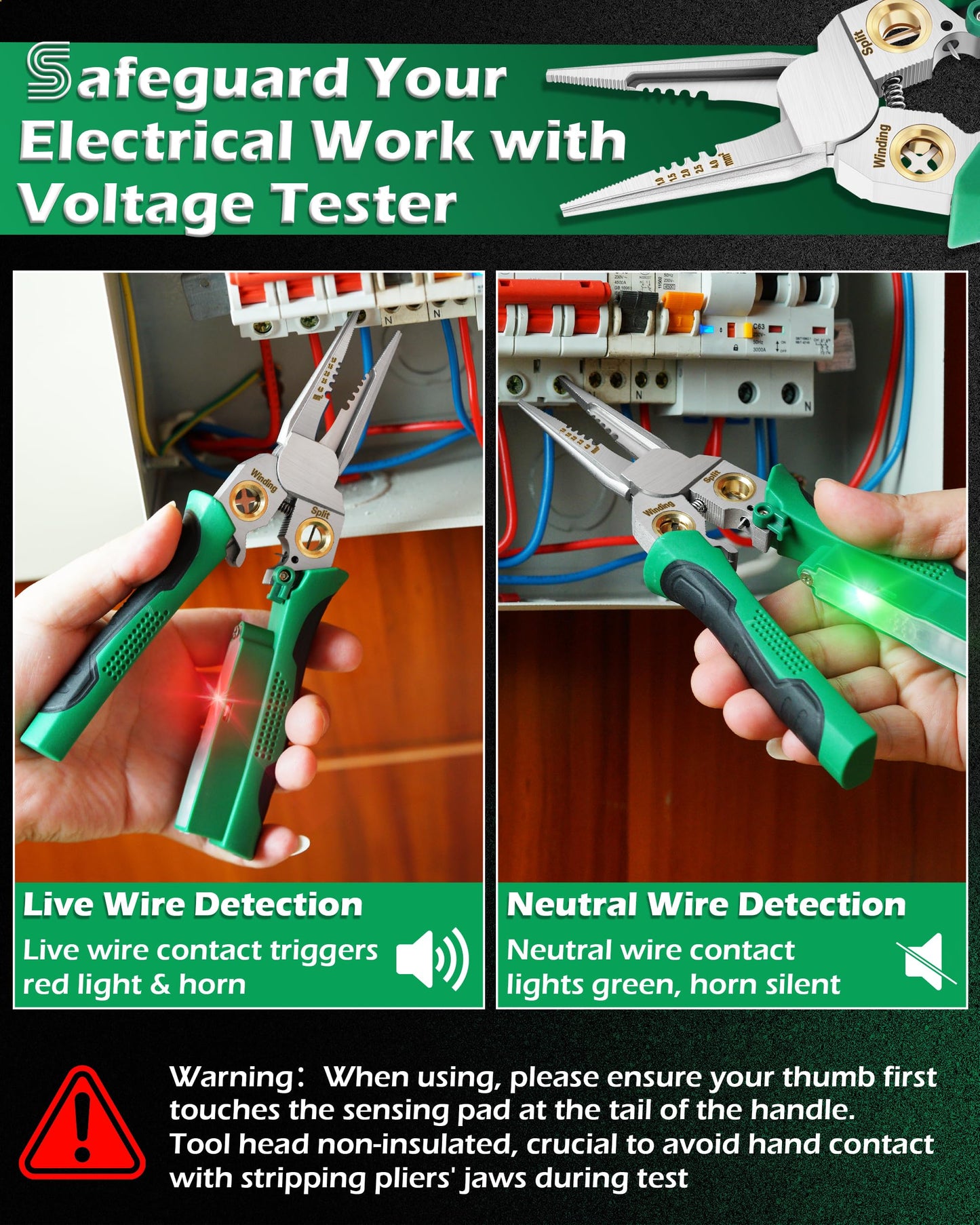 FAITIO 8 In 1 Wire Stripper with Voltage Tester, Wire Strippers/Crimper with Plier, Cutters, Splitting(12V-250V), Wire Stripping Tools for 10-18 AWG for Professional Electrician & DIY Tool