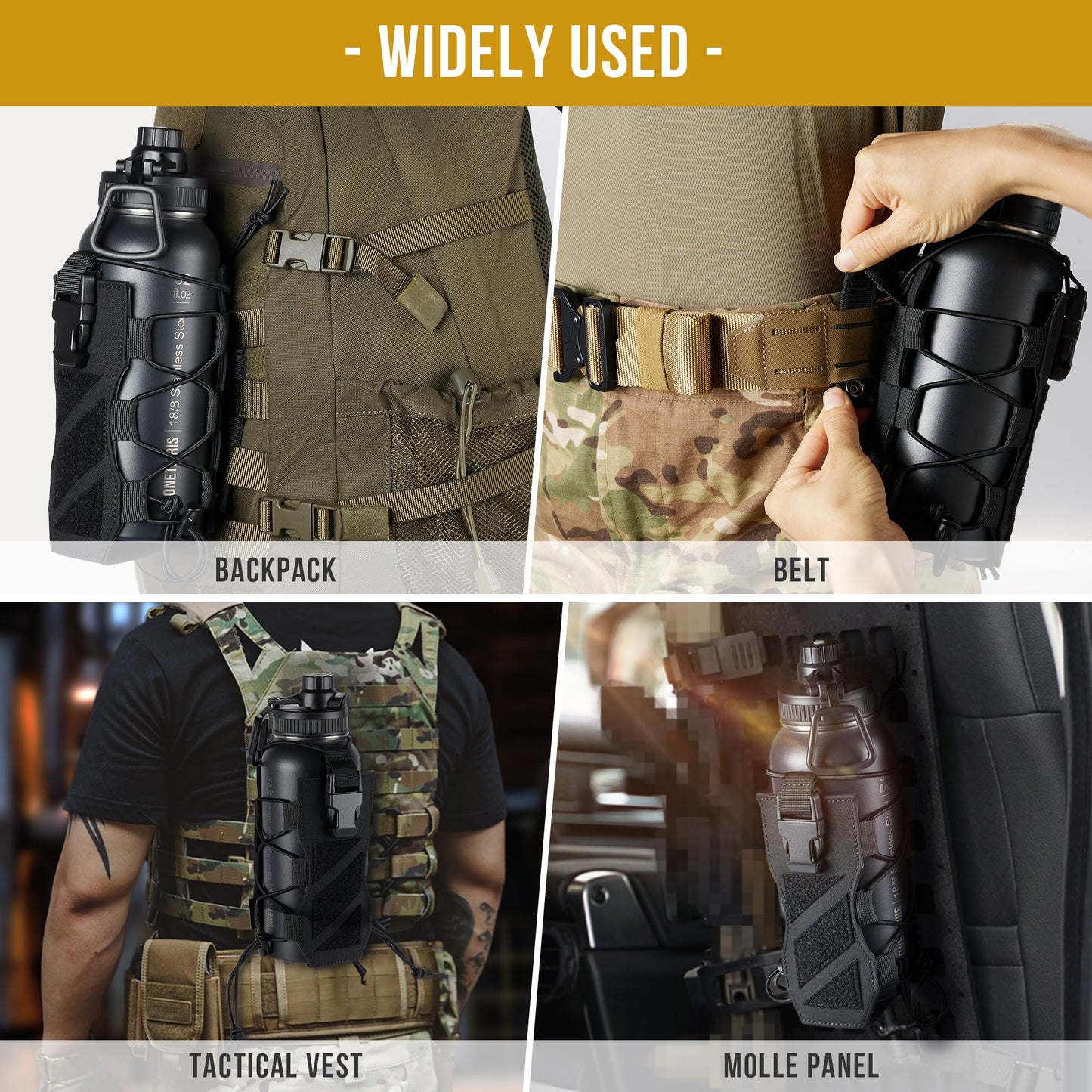 OneTigris MOLLE Water Bottle Holder - Adjustable 18-32oz Bottle Pouch, 500D Nylon Tactical Bottle Holster for Hiking, Travel & Outdoor