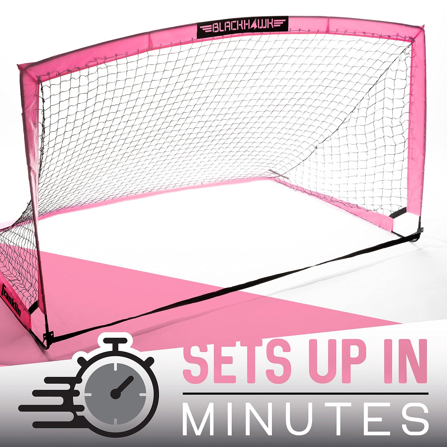 Franklin Sports Blackhawk Soccer Goals for Backyard - Folding Pop Up Net for Kids, Youth, and Adults - Portable Soccer Net for Indoor and Outdoor Games - 6.5' x 3.5' - Pink