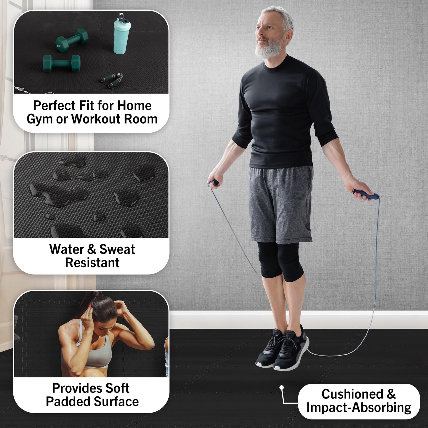 EVA Foam Mat Tiles 18-Pack - 72 SQ FT of Interlocking Padding for Garage, Playroom, or Gym Flooring - Exercise Mat or Baby Playmat by Stalwart (Black)