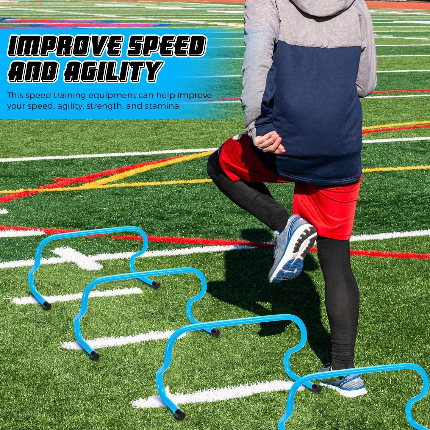 Wettarn 12 Pcs 9" Speed Training Agility Hurdles for Athletes Reliable Training Hurdle Plyometric All Purpose Practice Equipment for Soccer Basketball Football(Blue)