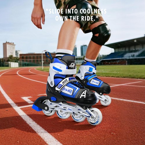 Adjustable Inline Skates for Kids, Teens, and Adults – ABEC-7 Bearings, PU Wheels, Comfortable Fit, for Indoor and Outdoor Skating (Blue, Medium - Big Kid (1Y-5Y US))