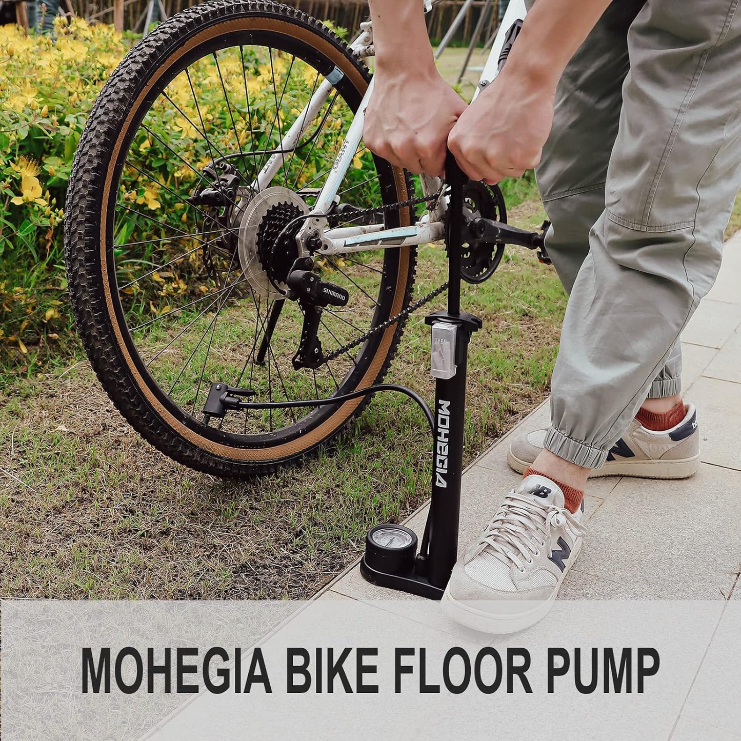 MOHEGIA Bike Floor Pump - High Pressure 160 PSI Air Pump with Gauge | Fits Schrader & Presta Valves