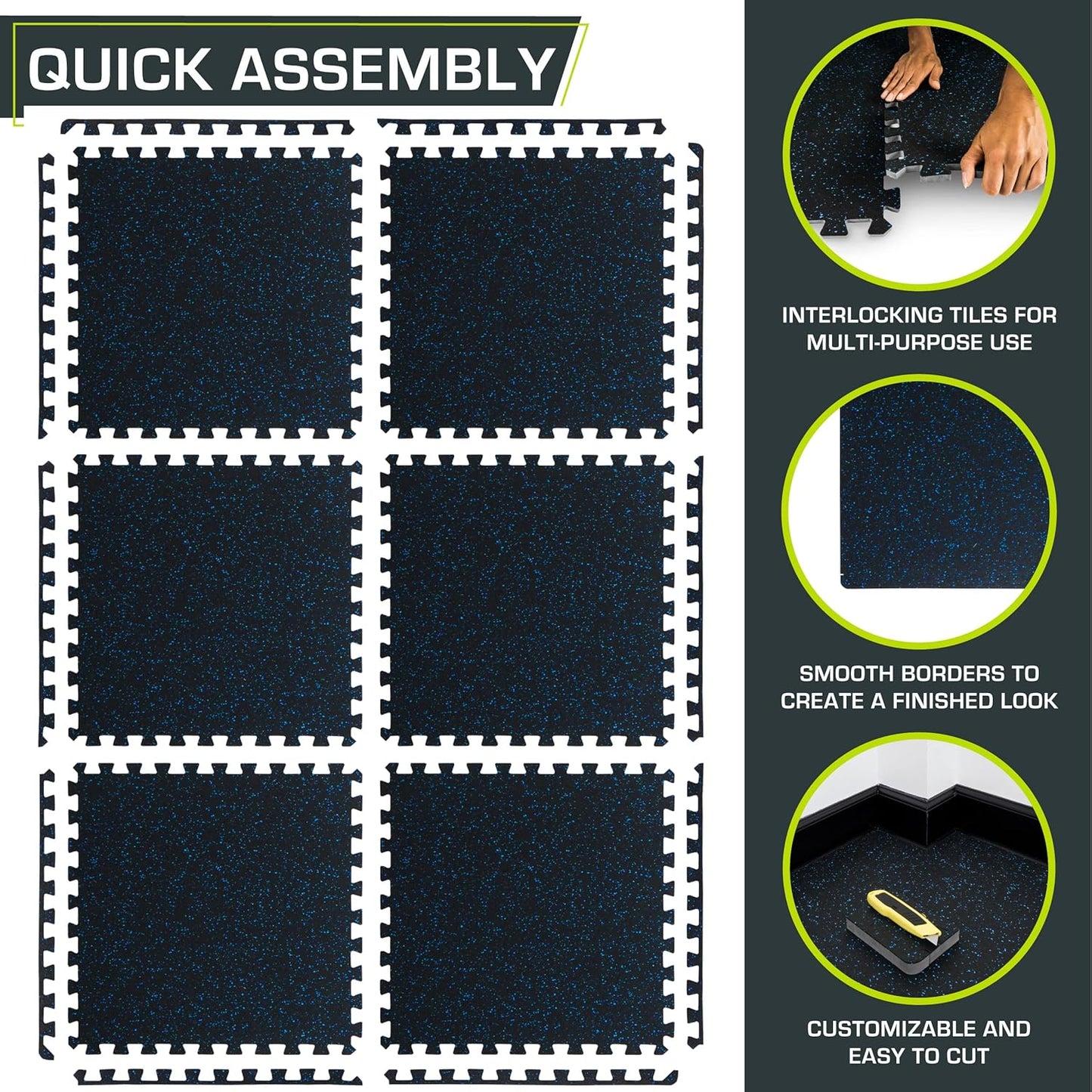 ProsourceFit Rubber Exercise Puzzle Mat - 3/4-Inch Thick EVA Foam | 24 SQFT, 6 Interlocking Tiles, Blue