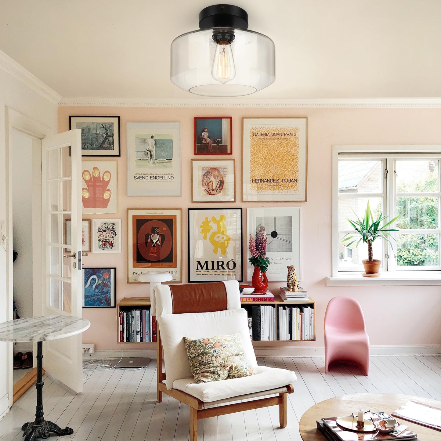 MAXvolador Industrial Semi Flush Mount Ceiling Light Extra Large, Clear Glass Pendant Lamp Shade, Vintage Hanging Light Fixtures, Lighting for Hallway