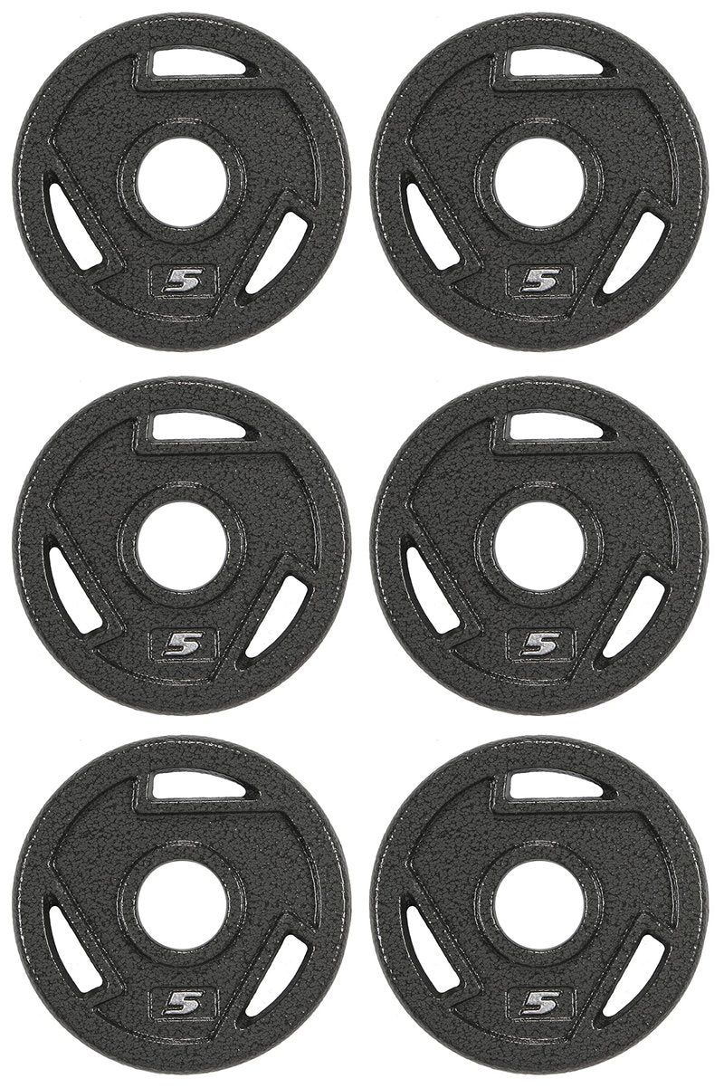 Signature Fitness Cast Iron Plate Weight Plate for Strength Training and Weightlifting, 2-Inch Center (Olympic), 5LB (Set of 6)