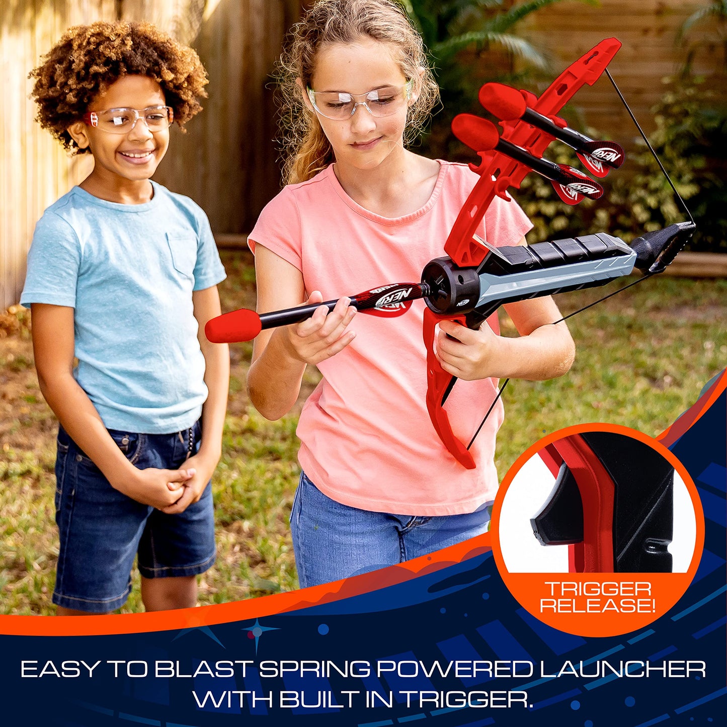 NERF Rip Rocket Kids Toy Bow + Arrow Set - Rip Rocket Blaster Soft Foam Bow + Arrow Set - Indoor + Outdoor Play - Plastic Bow and (4) Foam Tip Arrows - Air Powered
