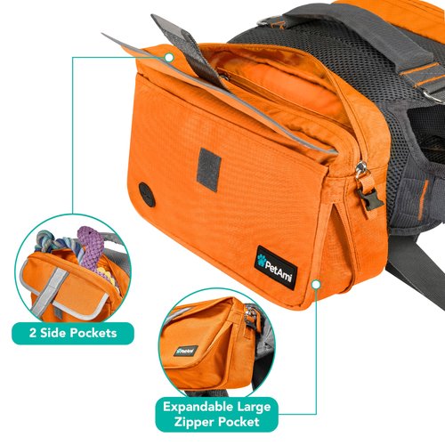 PetAmi Dog Backpack for Medium & Large Dogs, Saddle Bag for Dogs to Wear for Hiking, Pet Backpack Harness Dog Pack with Reflective Side Pockets for Walking Running