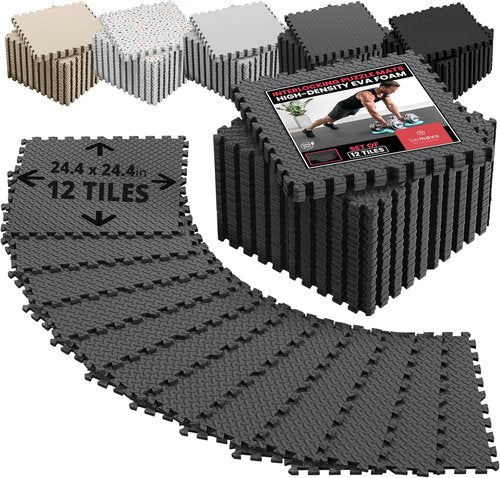 Bemaxx Gym Mats Set - 12 Pcs EVA Interlocking Foam Tiles | 48 Sq Ft Protective Flooring for Home Workouts