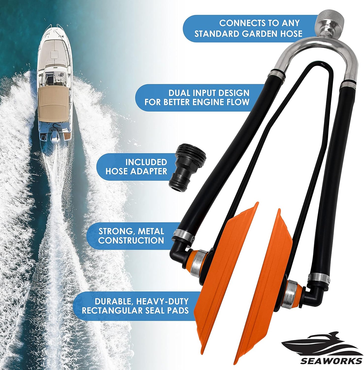 Steel Dual Feed Muff Style Boat Motor Flusher - Heavy Duty Design for Antifreeze Winterization | 5/8 Inch Hose Connection
