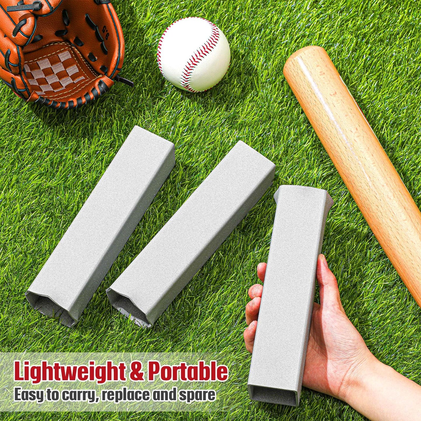 Yaocom 6 Pcs Crimped Style Baseball Ground Anchors 1.8 x 8 Inch Suitable for Standard/Official Size Baseball Base, Silver