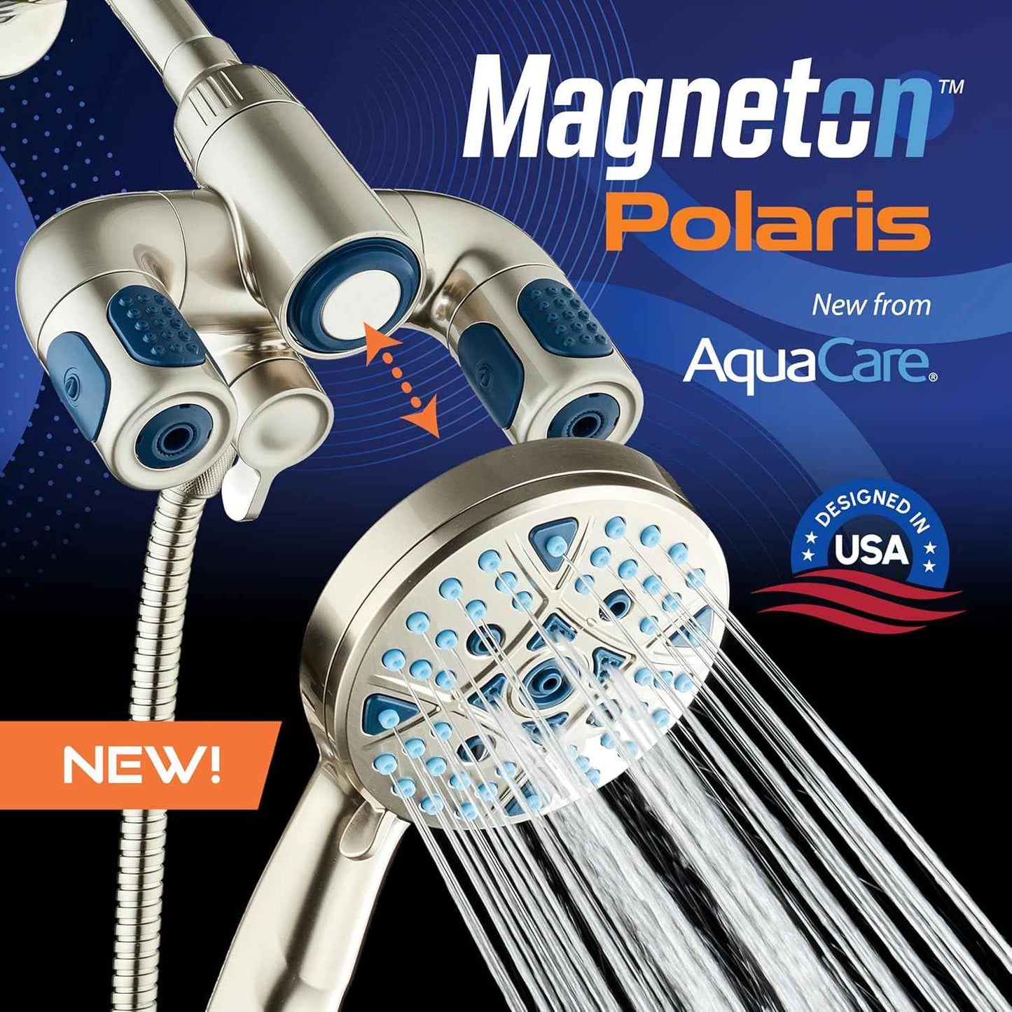 Polaris High Pressure Shower Head & Handheld Combo - 208 Settings, Magnetic Dock, Chrome Finish