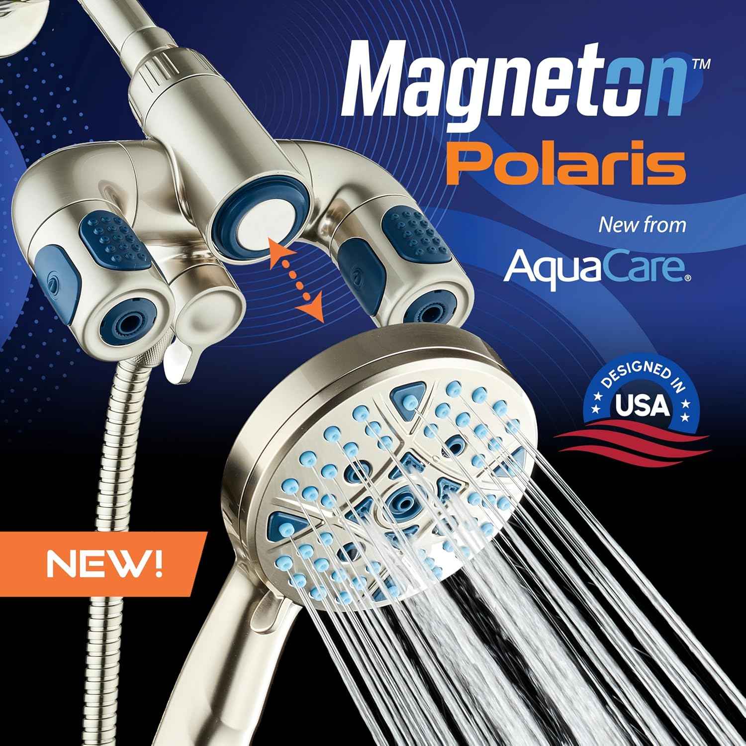 Polaris High Pressure Shower Head & Handheld Combo - 208 Settings, Magnetic Dock, Chrome Finish