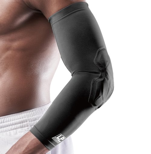 LP SUPPORT IM510 Shield Padded Arm Sleeve, Protective Elbow Guard Support for Tennis, Basketball, Football, Volleyball for Men & Women (Black, L, 1 Pack)