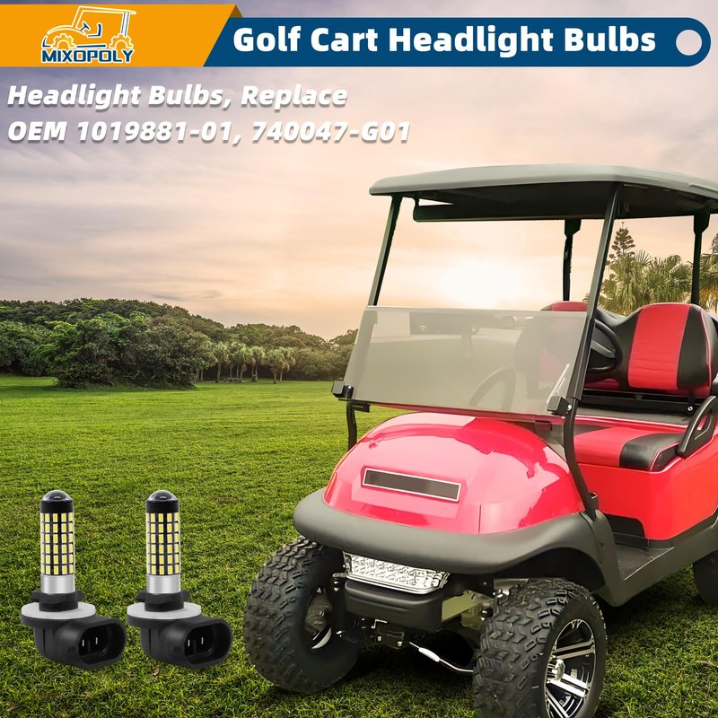 Mixopoly 881 Golf Cart Headlight Bulb for EZGO, Club Car DS/Precedent, 12V Head Light Bulbs Replacement, Super Bright Fog Light Bulbs, Replace OEM 1019881-01, 740047-G01
