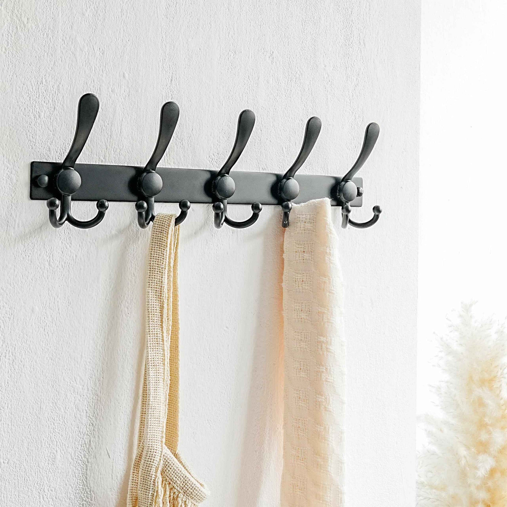 Dseap Coat Rack Wall Mount 2.0 Pro: Heavy Duty 300% Thicker, 16" Stud Mount, Stainless Steel Wall Coat Hooks Hanger for Clothes Jackets Hats Entryway Closet, MaxStrong Series, Black