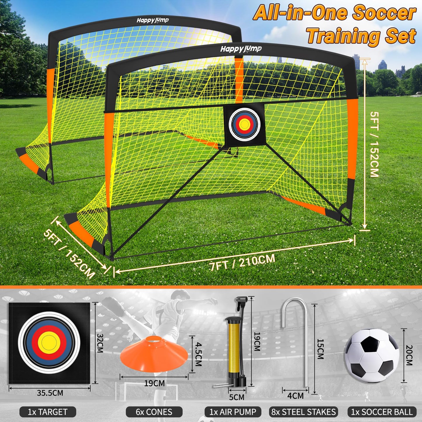 Happy Jump Kids Backyard Soccer Goals 7x5 & 5x3.6 FT, Portable Outdoor Play