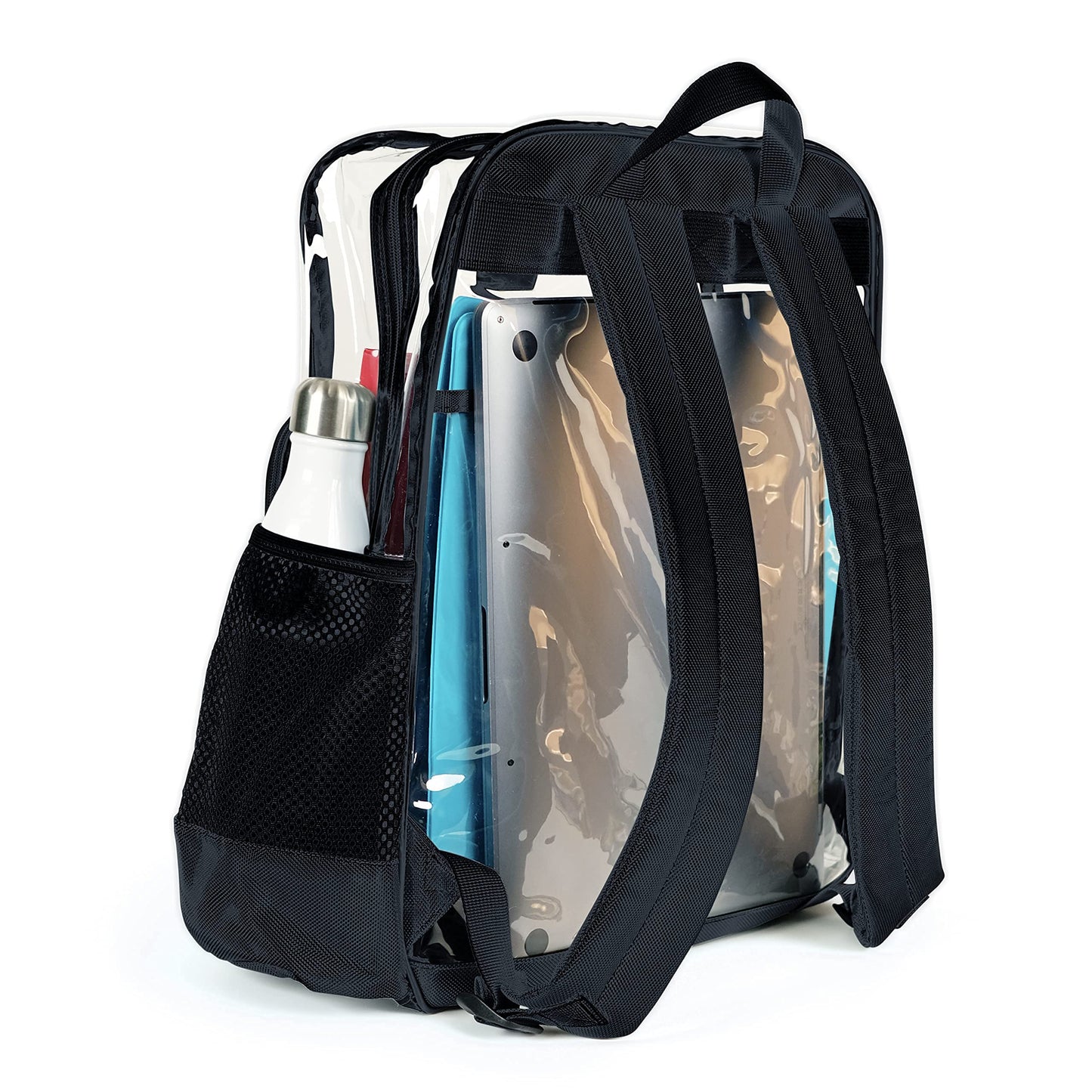 SMARTY Large Heavy Duty Clear Backpack V6 Durable Transparent See Through Bag (Black)