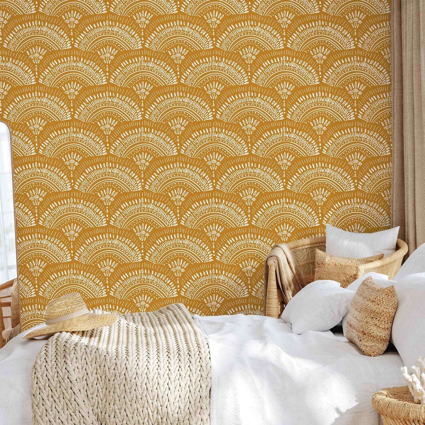 VEELIKE Mustard Yellow Geometric Peel and Stick Wallpaper Boho Geometric Wallpaper Removable 17.7''x118'' Renter Friendly Art Deco Wallpaper Peel and Stick for Bedroom Bathroom Accent Walls Cabinets