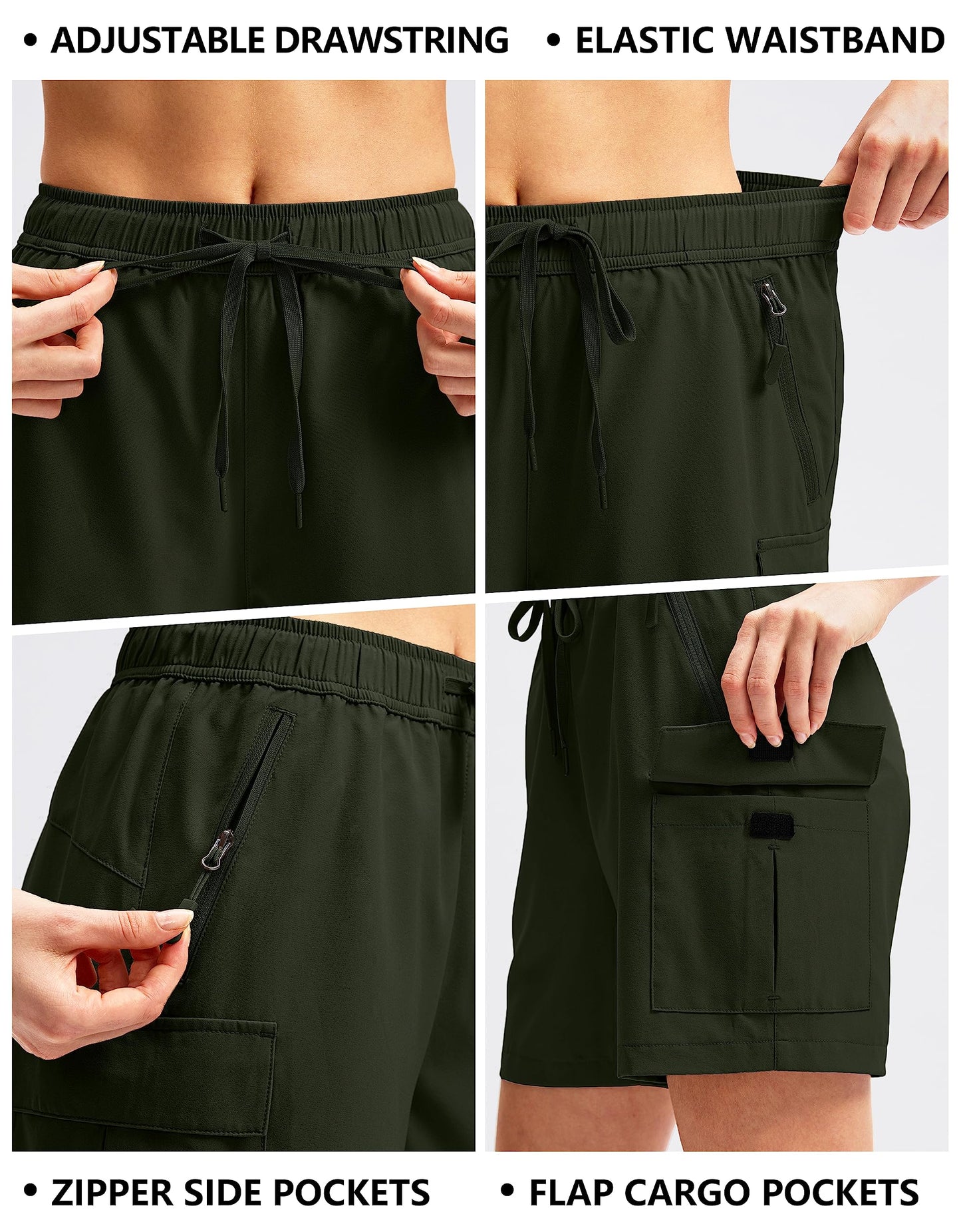 SANTINY Women's 5''/ 7''/9'' Hiking Cargo Shorts Quick Dry Lightweight Summer Shorts for Women Athletic Golf Zipper Pockets(Army Green_XS)