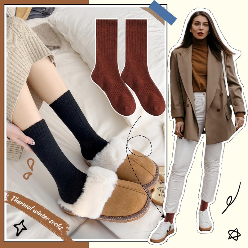 EBMORE Merino Wool Boot Socks Warm Thermal Winter Thick Hiking Cozy Boot Crew Comfy Socks 5 Pairs for Women Gifts Stocking Stuffers(Coffee/Beige/Black/Dark Green,M)