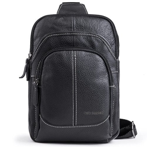Chrysansmile Sling Bag for Men Black Crossbody Bags for Women Genuine Leather Cross Body Bag Mini Backpack for Travel Outdoor