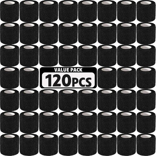 AZEN Self-Adhesive Bandage Wrap - 120 Pack Black Athletic Tape | 2" x 5 Yards Cohesive Vet Wrap