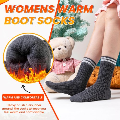 Velice Winter Warm Thermal Socks for Women Extra Thick Insulated Heated Crew Boot Socks for Cold Weather 5 Pairs(Pink/Dark Grey/Black/Grey/White)