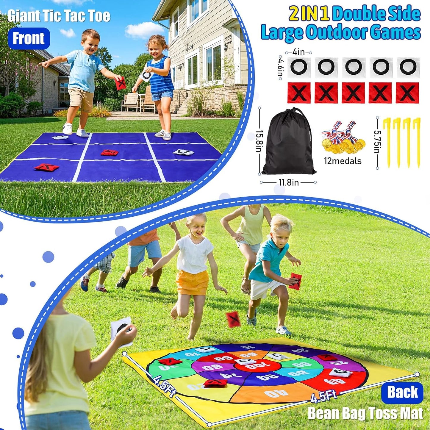 Skiennix 2-in-1 Giant Tic Tac Toe & Bean Bag Toss Game - Double-Sided 4.5Ft for Outdoor Fun
