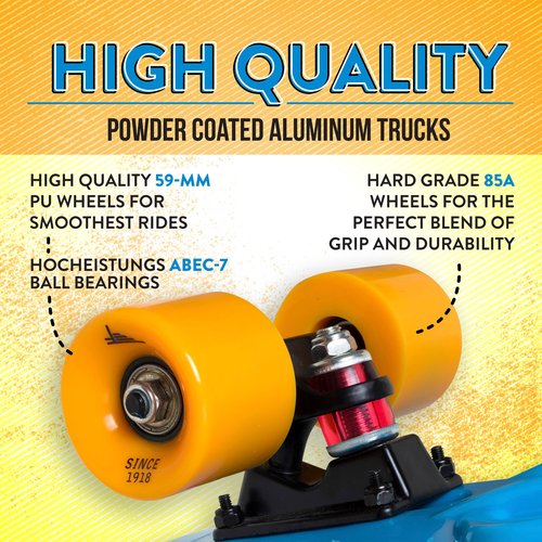 Flybar 22 Inch Kids Skateboard – Mini Cruiser Skateboards for Kids Ages 6-12, Outdoor Toys, Lightweight, Durable, Non-Slip Deck, ABEC-7 Bearings, Holds up to 175 lbs (Blue Orange)