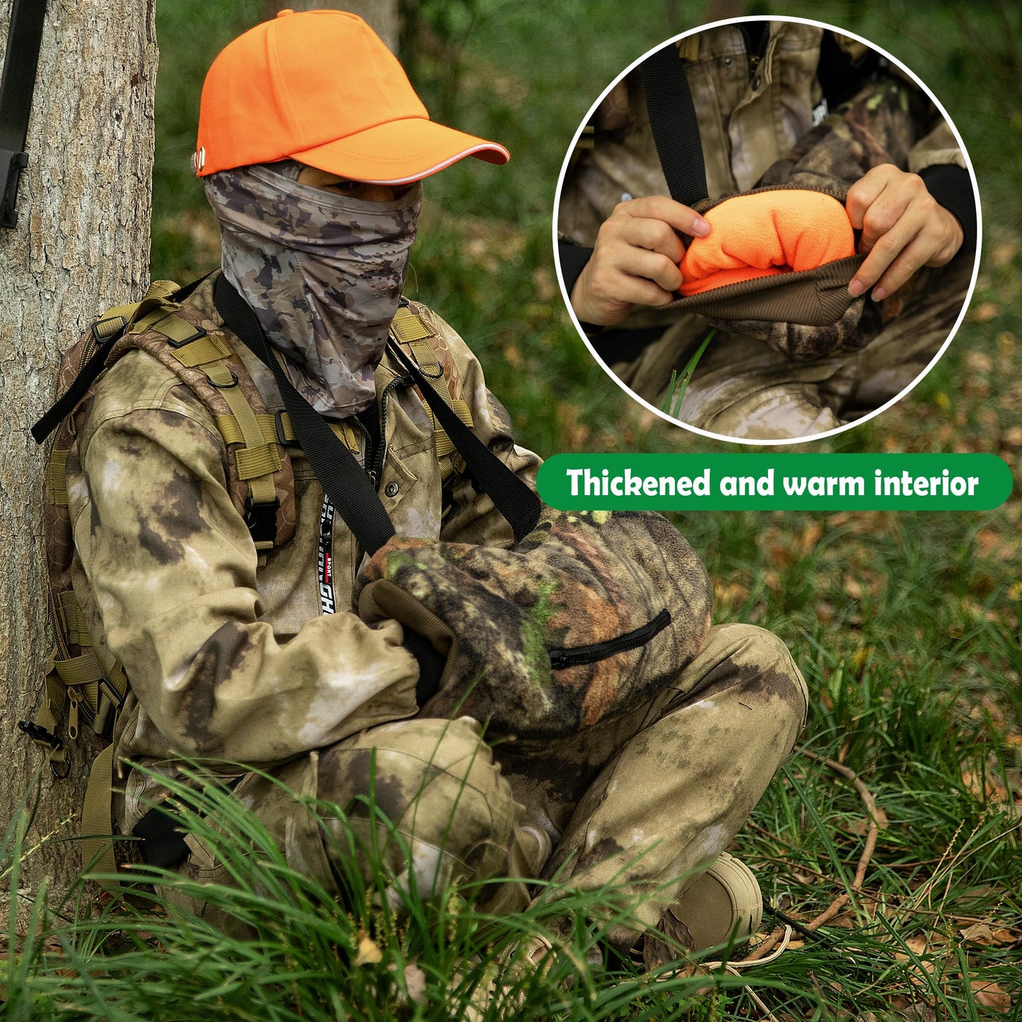 RunNico Camo Hand Muff Warmer - Unisex Camo Hunting Hand Muff - Camouflage Hunting Waist Pouch for Camping, Hiking, Football, Golf Activities