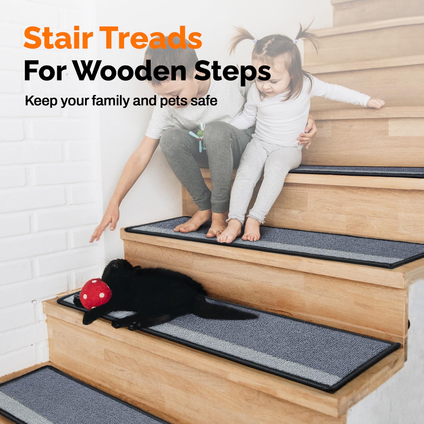 J JIMOO Stair Treads Non Slip for Wooden Steps, 15 PCS 8" X 30" Stair Carpet Runner Indoor with Extra Adhesive, Edging Staircase Rugs for Kids Pets Elders, Gray