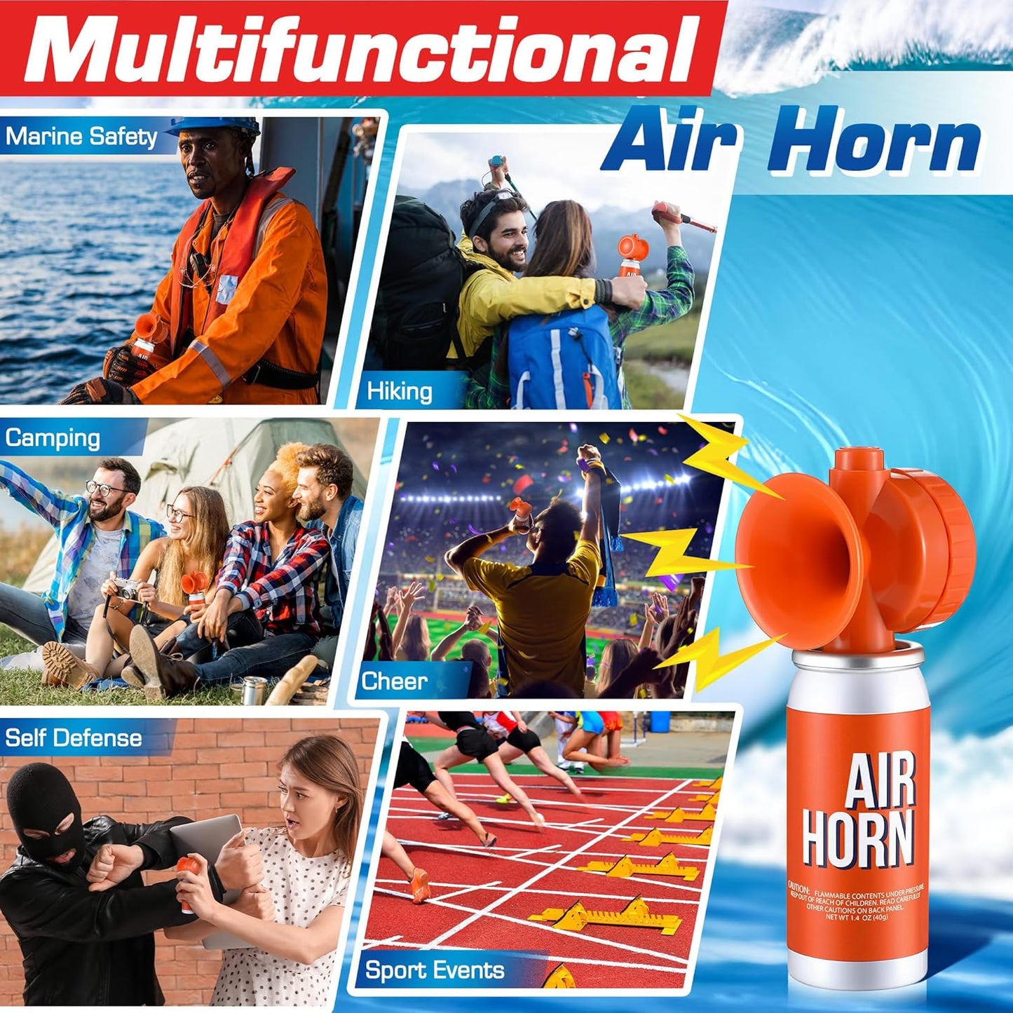 Air Horn | 1.4oz 122dB Loud Marine Safety Horn - Heard Up to 1/2 Mile, US Coast Guard Approved