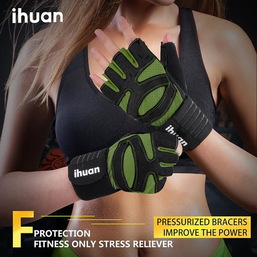 Ihuan Weight Lifting Gym Gloves - Ventilated Design with Wrist Wrap Support for Men & Women