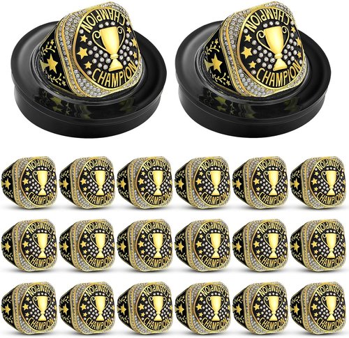 Highergo Championship Rings Set - 20 Pcs Sports Trophy Rings with Display Chain & Stand | Ideal for Tournaments