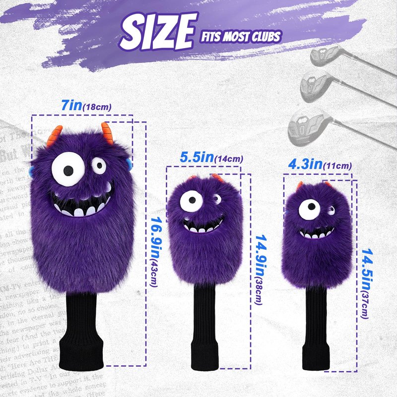 LZFAN Funny Golf Headcover, Animals Plush Driver Headcover Fairway Hybrid Headcover, Golf Club Head Covers Gift for Men Women Purple Monster
