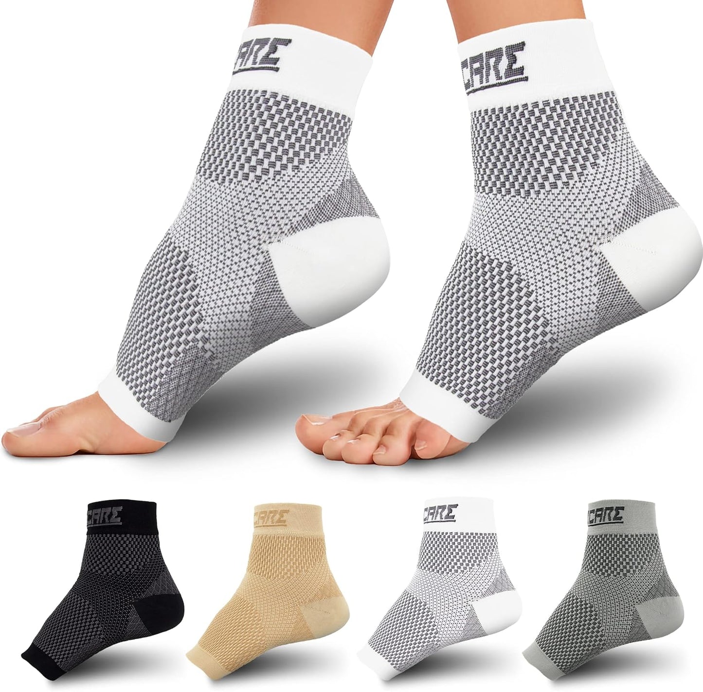 Skiennix Compression Socks - Open Toe Design for Swelling Relief | Medium White Pair for Achilles Tendonitis & Heel Pain