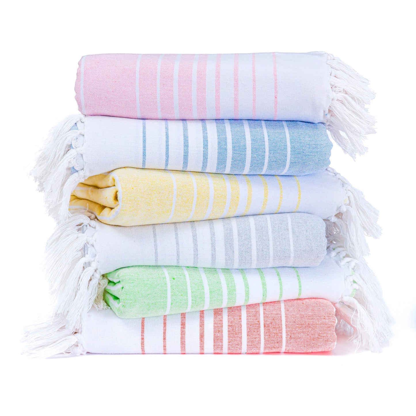Native Fab Turkish Beach Towels - 6 Pack - Oversized 40"x71" - 100% Cotton, Lightweight, Thin, Quick Dry, Sand Free - Large Striped Towel for Adults, Travel, Bath, Swim, Camp - Multi 6 Colors