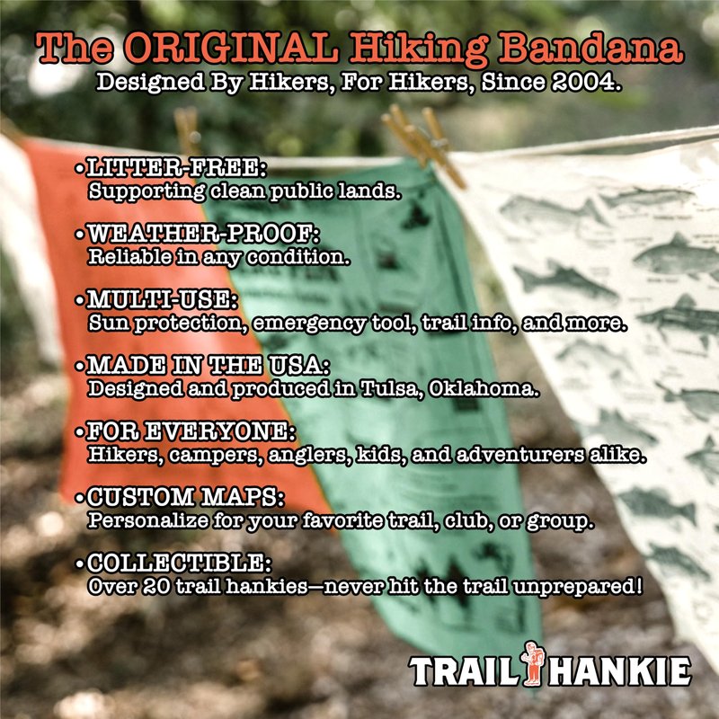 Trail Hankie Safety Bandana – Hiking & Camping Survival Bandana, Emergency Outdoor Knowledge, 100% Cotton, Made in USA, Machine Washable, Orange