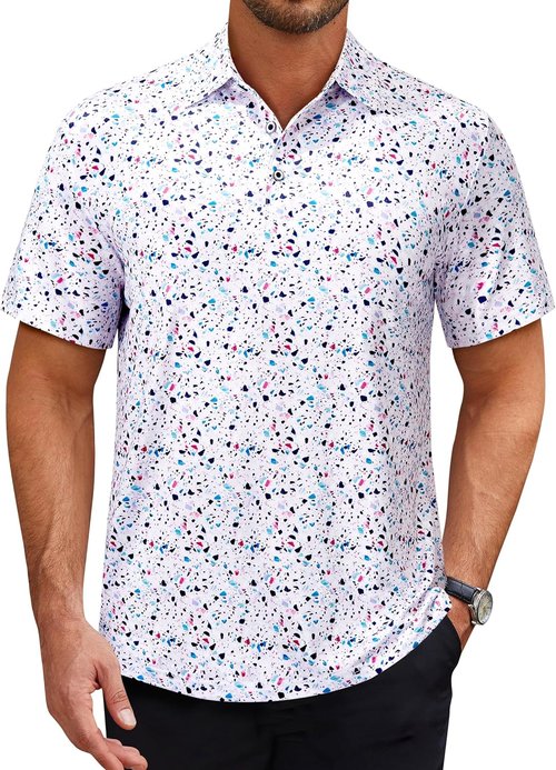 DEMEANOR Men's Golf Polo Shirt - Short Sleeve Moisture-Wicking Performance | Casual Tennis Print