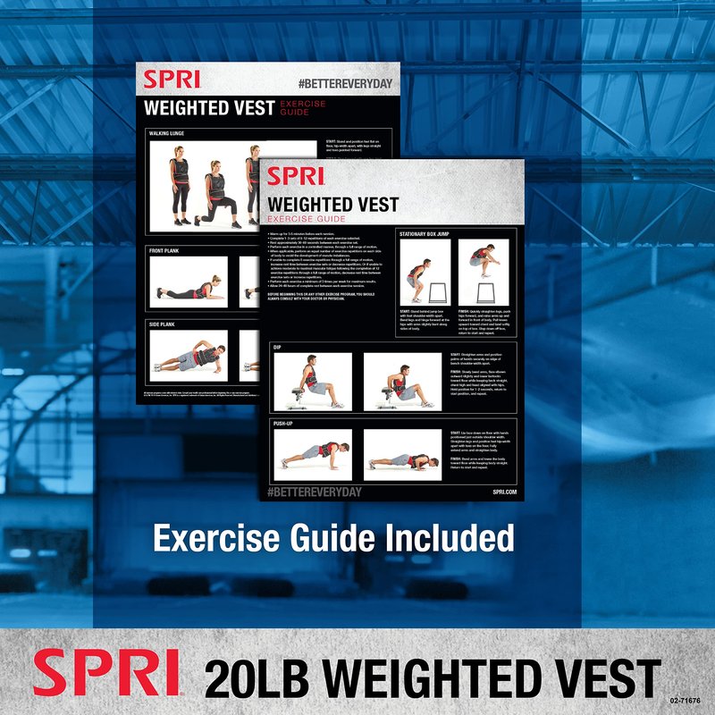 SPRI 20 lb Weighted Vest for Women & Men - Adjustable Weight Vest for Running, Strength Training, Endurance, and Fitness - Ten 2lb Weight Bags for Customized Workout - Comfort Fit and Durable Closure