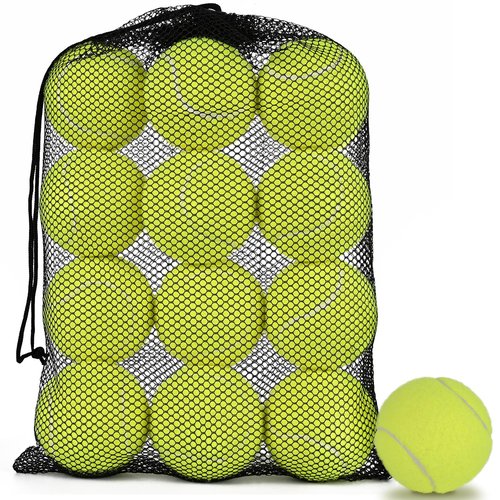 LITIAN 12 Pack Practice Tennis Balls for Beginners – High Elasticity Bulk Tennis Balls for Dog Training, Fetch & Play, with Mesh Carry Bag (Yellow)