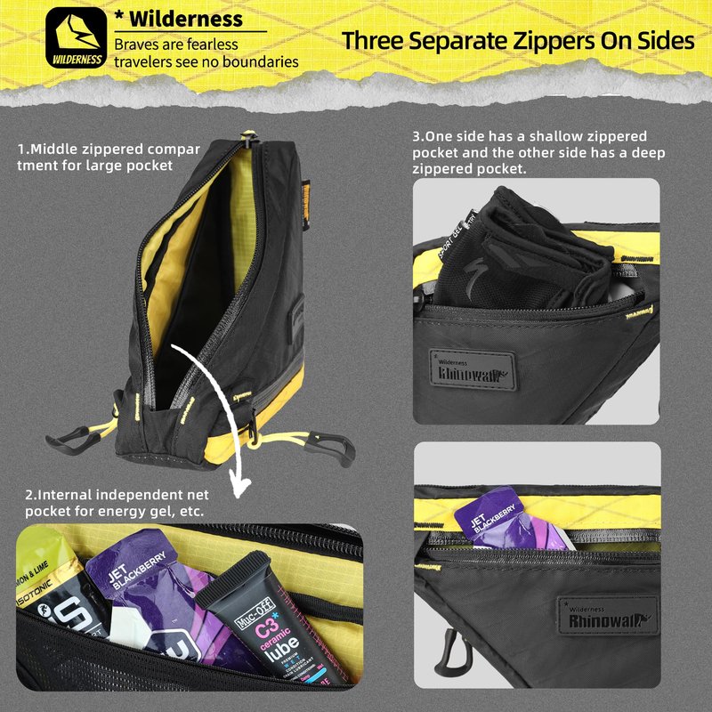 Rhinowalk Bike Frame Bag Waterproof Bike Triangle Bag 0.9L Bicycle Pouch Under Tube Bag Professional Cycling Accessories(S)-Black＆Yellow