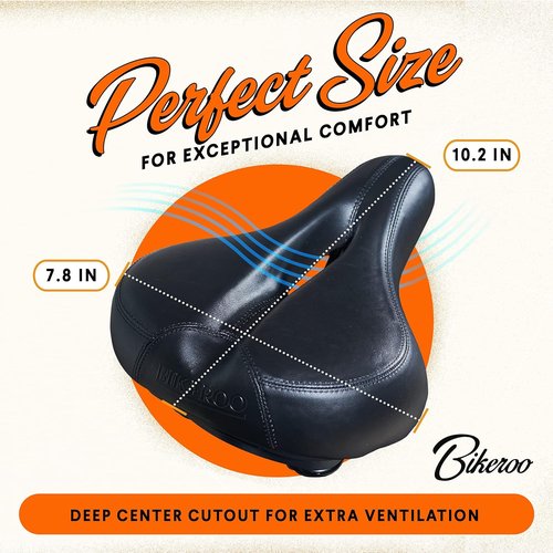 Bikeroo Comfort Saddle - Universal Fit for Indoor & Outdoor Bicycles | Memory Foam with Center Cutaway for Pressure Relief