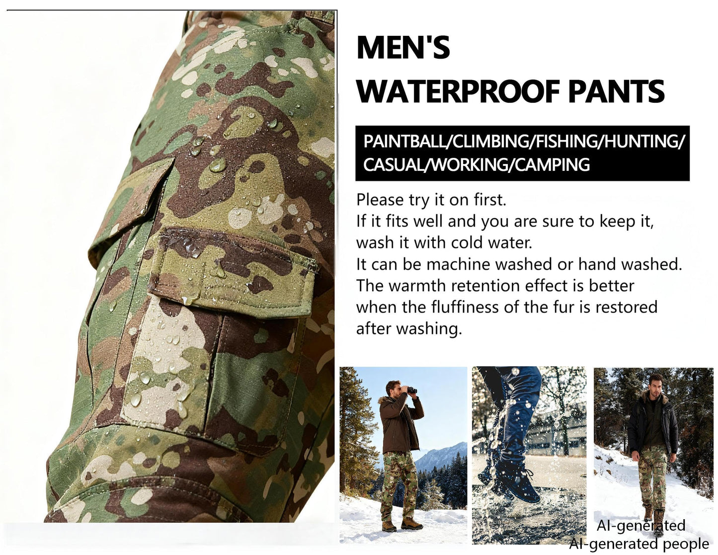 OCANXUE Men's Fleece Lined Tactical Pants DQ Camo 34