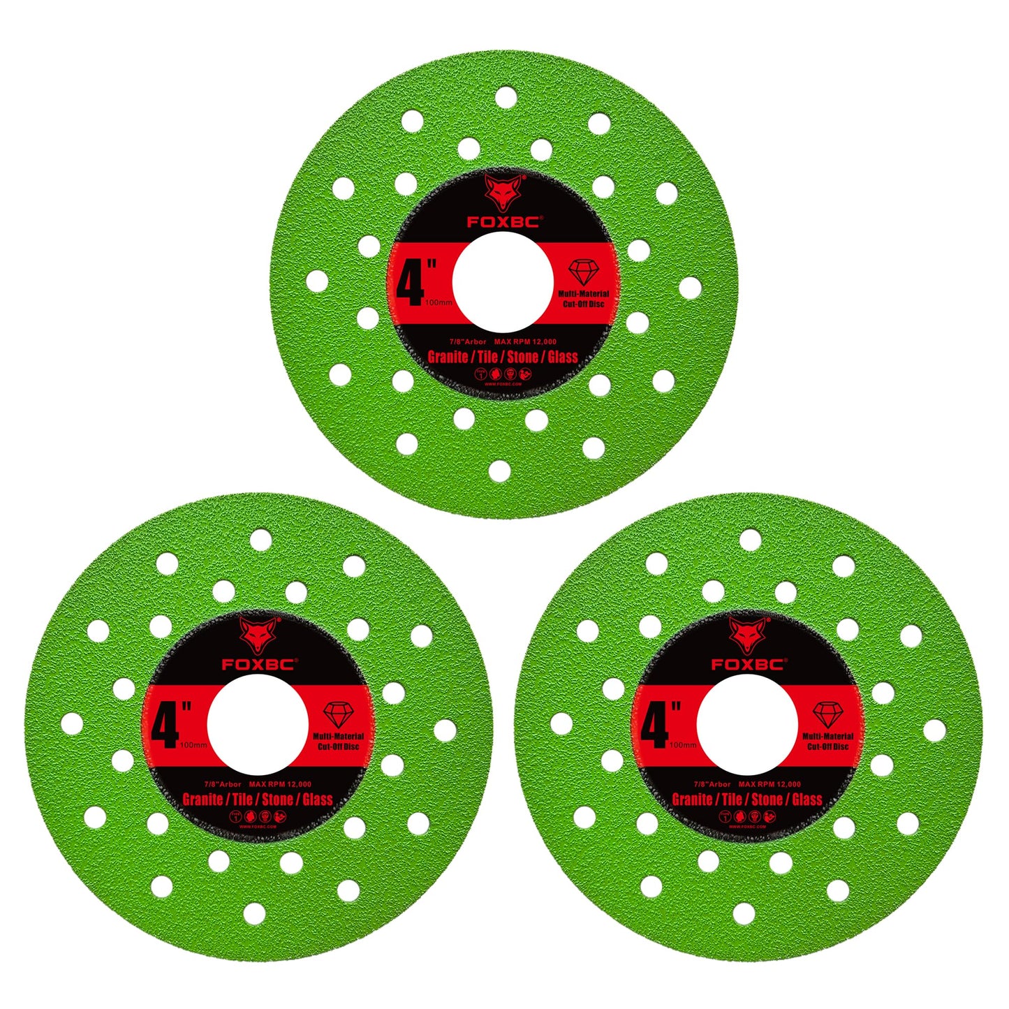 FOXBC 4 inch Diamond Saw Blades Cut Off & Grinding Disc, Multi-Material for Angle Grinder, for Rock Slab, Granite, Marble, Tile, Stone, Glass, 7/8" Arbor - 3 Pack