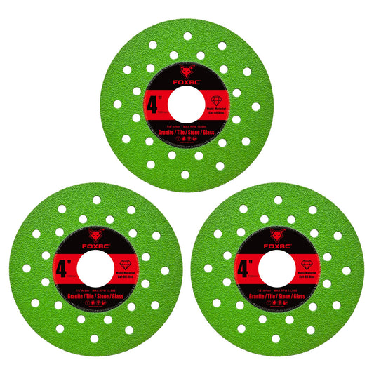 FOXBC 4 inch Diamond Saw Blades Cut Off & Grinding Disc, Multi-Material for Angle Grinder, for Rock Slab, Granite, Marble, Tile, Stone, Glass, 7/8" Arbor - 3 Pack