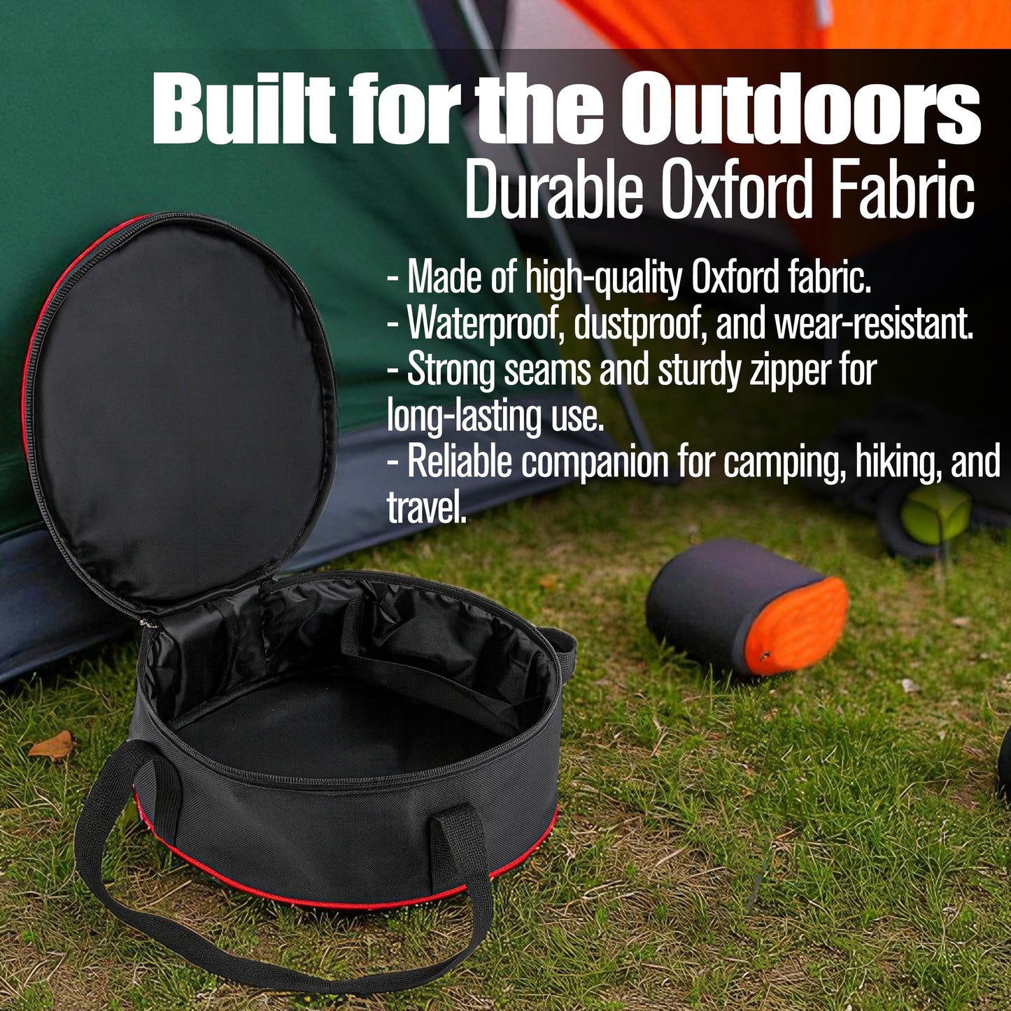 KH866 Camping Tableware Organizer Outdoor Hiking Plate Dishes Bowl Pot Storage Bag, Large Round Crockery Protectors Travel Dinnerware Chest, Camp Dish Bags with Zipper for Cupboard