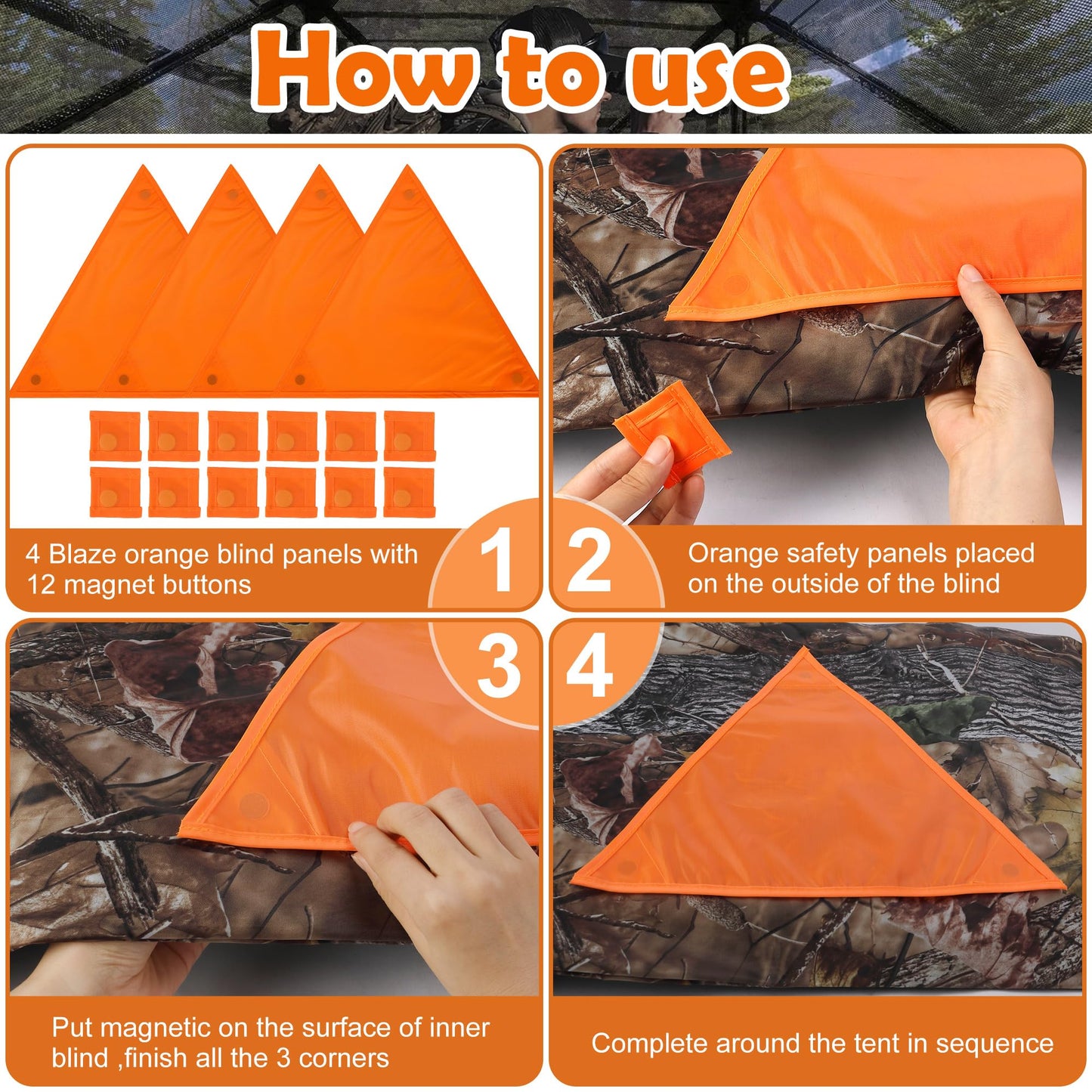 Shupakul 4 Pcs Blaze Orange Safety Panels,Waterproof Hunting Safety Blind Panels with 12 Buttons & Storage Bag,Portable Blind Cover for Ground Blind Tree Stand