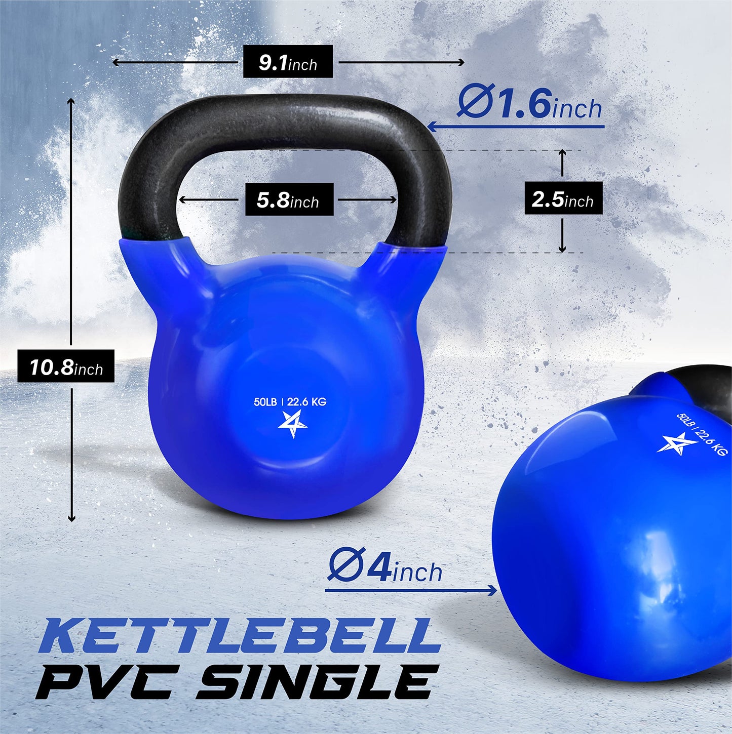 Yes4All Kettlebell, 50 lb Vinyl Coated Cast Iron Strength Training Kettlebells for Home Gym Exercises, Heavy Weights Gym, Fitness, Full Body Workout Equipment, Push up, Grip, Strength Training - Blue